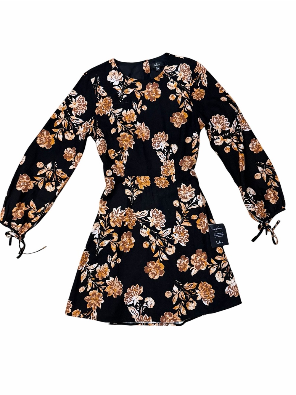 Lulus Darling Simplicity Black Floral Linen Cutout Mini Dress Size Small NWT